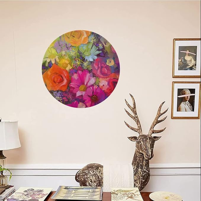 Ceramic Display Plate, Floral Ceramic Hanging Decorative Plate, Vibrant Flower Bouquet with Daisy Peony Gerbera, 8 Inch, Living Room Kitchen Decoration Household, Multicolor
