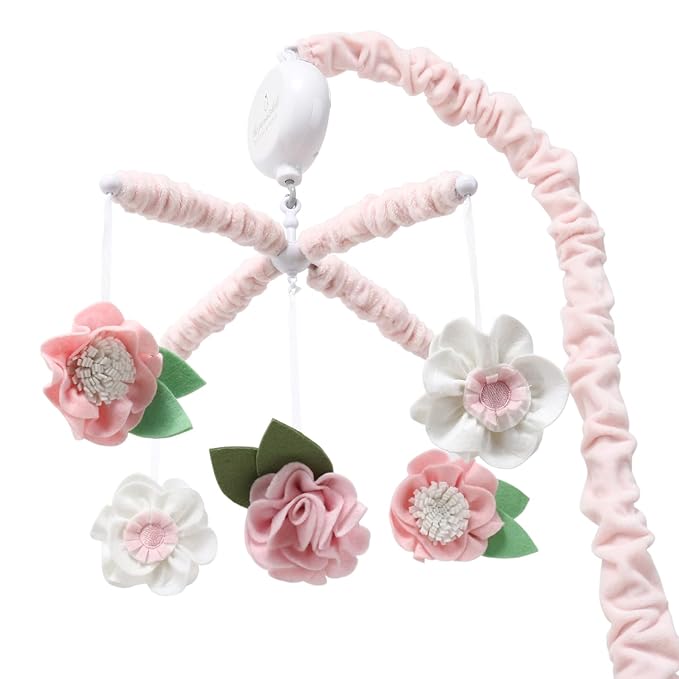 The Peanutshell Crib Mobile for Girls - Pink Musical Baby Crib Mobile with 12 Lullabies, Flower Baby Mobile Crib Pink Floral Nursery Decor