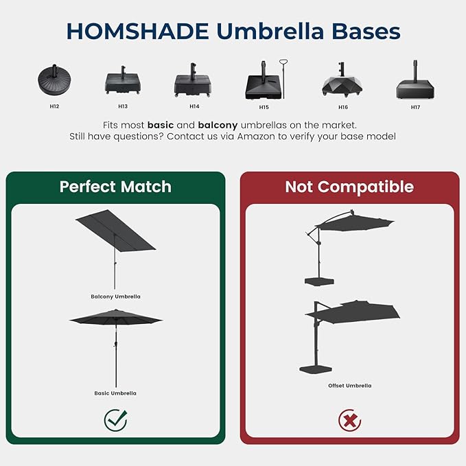 HOMSHADE H16 Patio Umbrella Stand Base with 5 Wheels - 127lbs Heavy Duty Rolling Weights Outdoor Market Umbrella Base, Refillable High-Density HDPE Materia Weights Stand for Outside Patio
