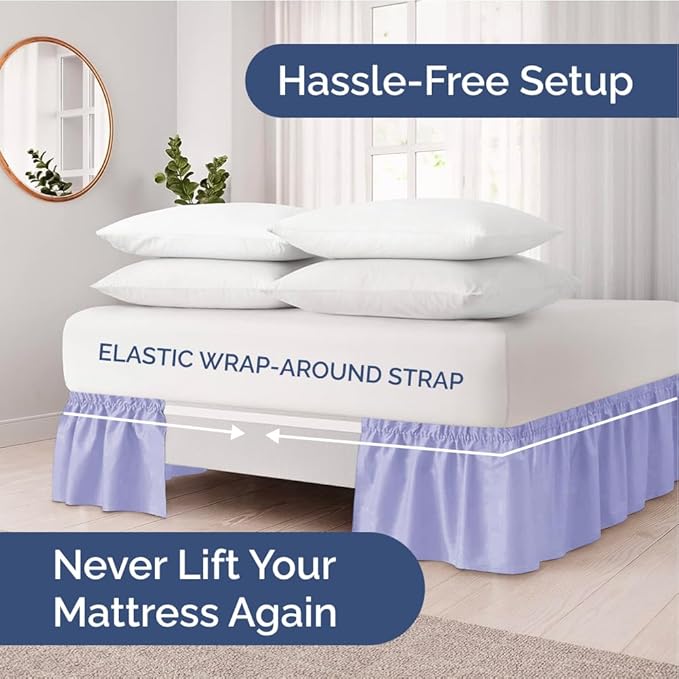 Wrap Around Dust Ruffle Bed Skirt - Lavender - Twin/Twin XL Size Beds with 12 Inch Drop - Easy Fit Elastic Strap - Adjustable Pleated Bedskirt w/Brushed Fabric Wrinkle Free - Women, Men, Kids & Teens