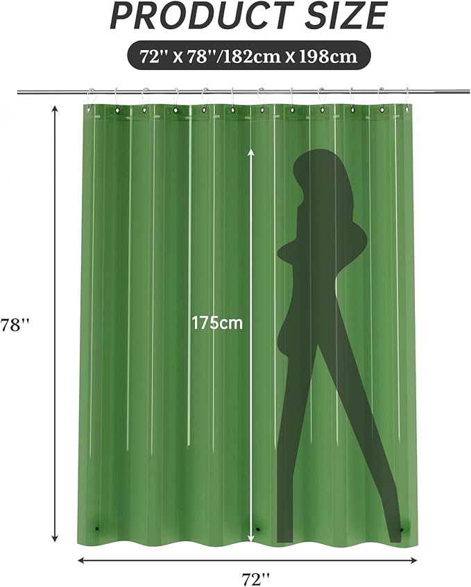 AmazerBath 72x78 Long Shower Curtain Liner, Clear Green Plastic Shower Curtain Liner, Waterproof PEVA Shower Liner, Cute Lightweight Shower Curtains for Bathroom with 3 Magnets & Rustproof Grommets