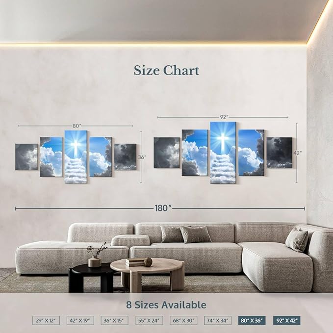Elephant Stock Stairway To Jesus Christ Wall Art Multi Piece Canvas - 5 Panel Christian Pictures Decor - Digital Design Canvas Print - Christian Wall Decor - 92" X 42"