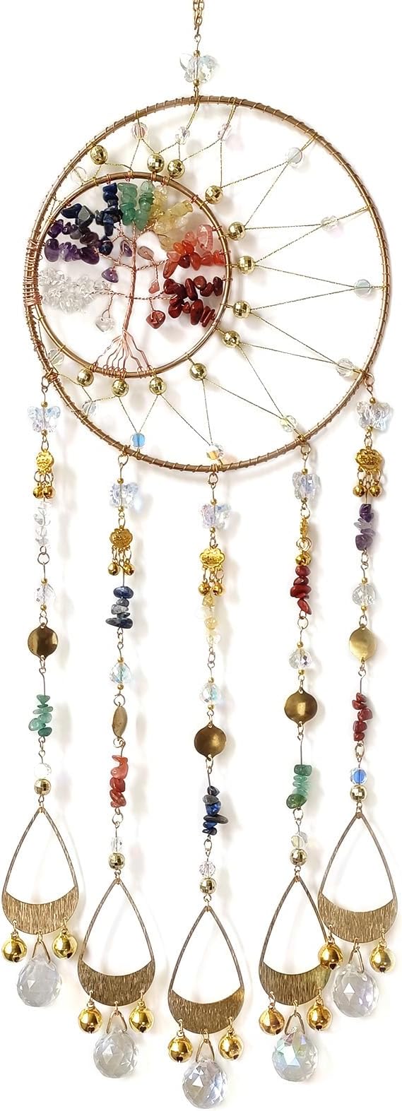 Colorful Dream Catcher Wall Decor Tree of Life Dream Catchers with Crystal Pendant Handmade Dreamcatcher Wall Hanging Ornament for Bedroom Living Room Home Decor