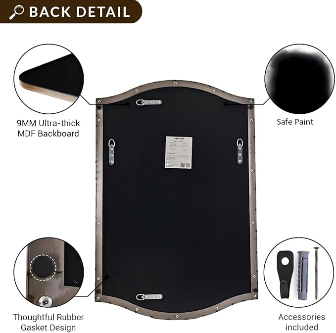 ANDY STAR Chrome Bathroom Mirror, 24"x36" Scalloped Wall Mirror in Stainless Steel Metal Frame, Unique Vanity Mirror with Modern Curved Edge Design, Ideal for Bathroom, Bedroom, Entryway