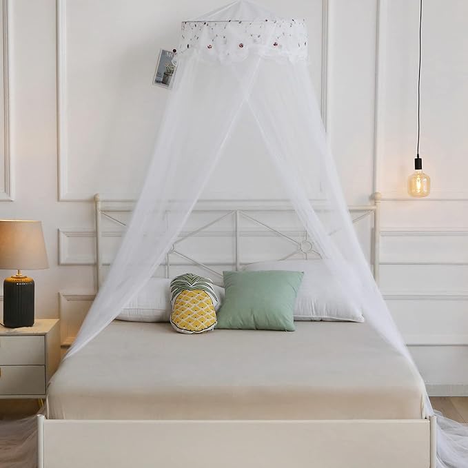Mosquito Net Bed Canopy for Girls,King Canopy Bed Curtains Queen Size from Ceiling,Dome Mosquito Netting Bed Tent Twin Girls Canopy Bed Decor for Baby Crib,Kid Bed and Adult Beds (White-Dome1)