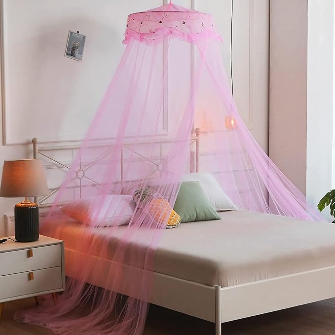 VISATOR Mosquito Net Bed Canopy for Girls,King Canopy Bed Curtains Queen Size from Ceiling,Dome Mosquito Netting Bed Tent Twin Girls Canopy Bed Decor for Baby Crib,Kid Bed and Adult Beds (Pink-Dome)