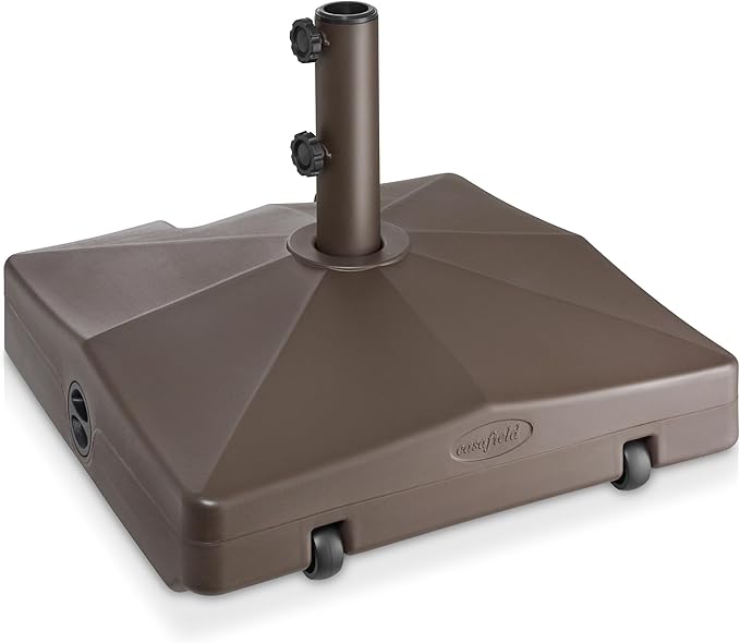 Casafield Patio Umbrella Base, 64lb Capacity, Fillable Heavy Duty Rolling Stand with Handle for Outdoor, Patio, Lawn, Deck, Poolside - Brown