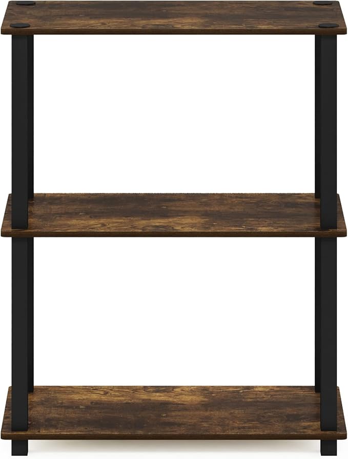 Furinno TURN-S-TUBE Storage Shelves, 3-Tier Book Shelf, Corner Shelf, Toolless Open Shelves, for Organization and Storage, Living Room, Garage, Home Office, Amber Pine
