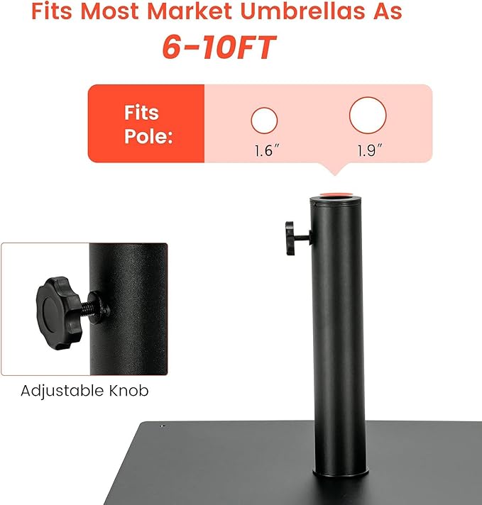 Giantex Square Umbrella Base, 40 LBS Steel Heavy Duty Patio Market Umbrella Stand with 2 Adapters, 25 Inch Outdoor Plate Stand with Adjustable Foot, Suitable for Backyard, Deck, Poolside, Patio