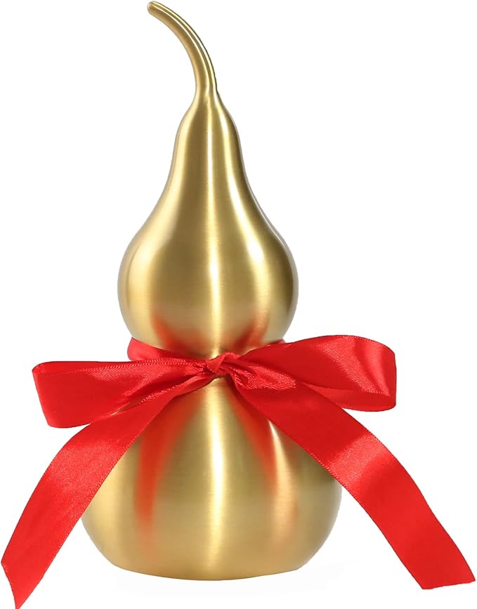 Feng Shui Chinese Brass Wu Lou Gourd,Treasure Statue Home Decoration Table Bookshelf Ornaments,Fortune Protection,Bring You Good Luck,Safty,Healthy,Success,9.84inch Tall,Full Brass