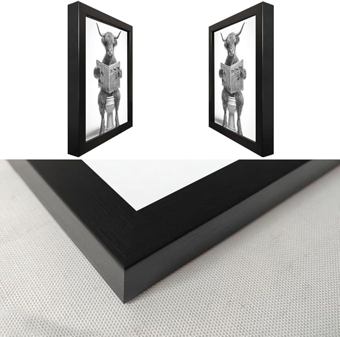 Funny Highland Cow Bathroom Wall Art - Framed Black and White Bathroom Wall Decor, Humorous Cow Picture Wall Decor with Cute Animal Canvas, Modern Farmhouse Style Restroom Sign Art for Toilet & Washroom 12"x16"