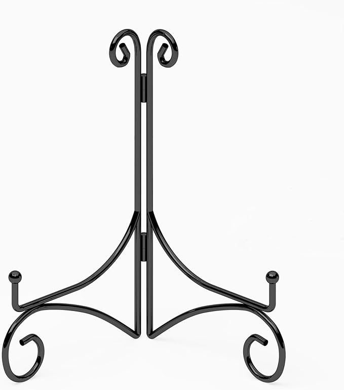 Iron Plate Stand for Display with Folding Design, Picture Stands for Tables, 12 Inch Large Easels for Displaying for Book, Art Piece, Photo and Platter, 12’’ Black