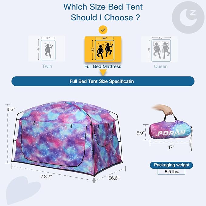 Bed Tent,Portable Privacy Sleeping Bed Canopy,Blackout 90% Drapes for Kids and Adult,Indoor Space Tent with Breathable Large Mesh Windows