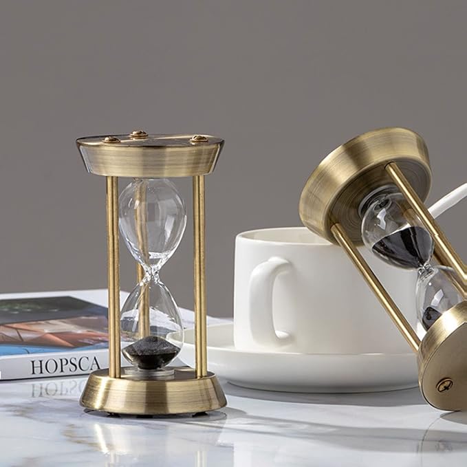 Sanduhr 15 Minuten,Hour Glass,360°-Drehung Metal Vintage Hourglass,Hourglass Decor,for Home Decoration Office Desk Wedding Party Decor Kitchen Timer (Black Sand)