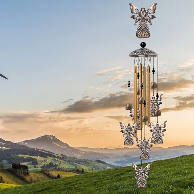 Garden Angel Wind Chimes Outdoor Indoor Decor - With 4 Tubes 6 Bells 7 Angels Wind Chime, Mobile Romantic Wind Catcher, Angel Windchimes for Home, Mom Gifts, Balcony, Tree, Festival, Garden Decoration
