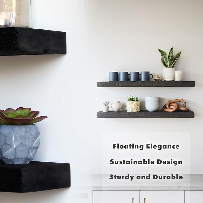 Urban Legacy Reclaimed Barnwood Planks | Floating Shelves for Wall w/Flush Mount Shelf Bracket Set Included | Set of 2 (Coffee Bean, 24"x 4.5"x 2")