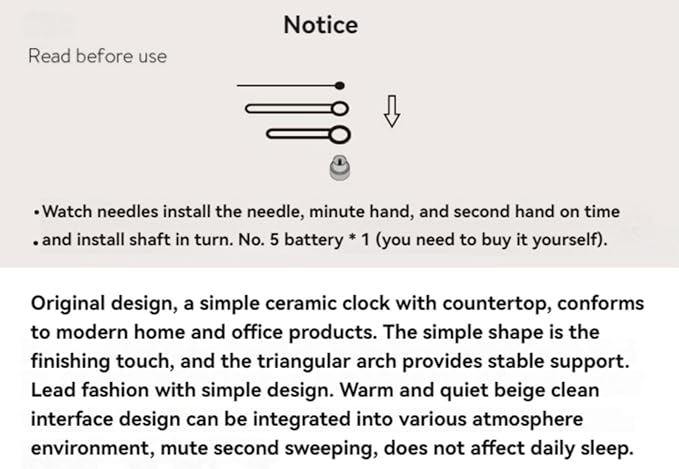 Creative Ceramic Tabletop Clock Simple Desk Alarm for Home Decor Living Room Bedside Silent Quartz (Creamy Beige)