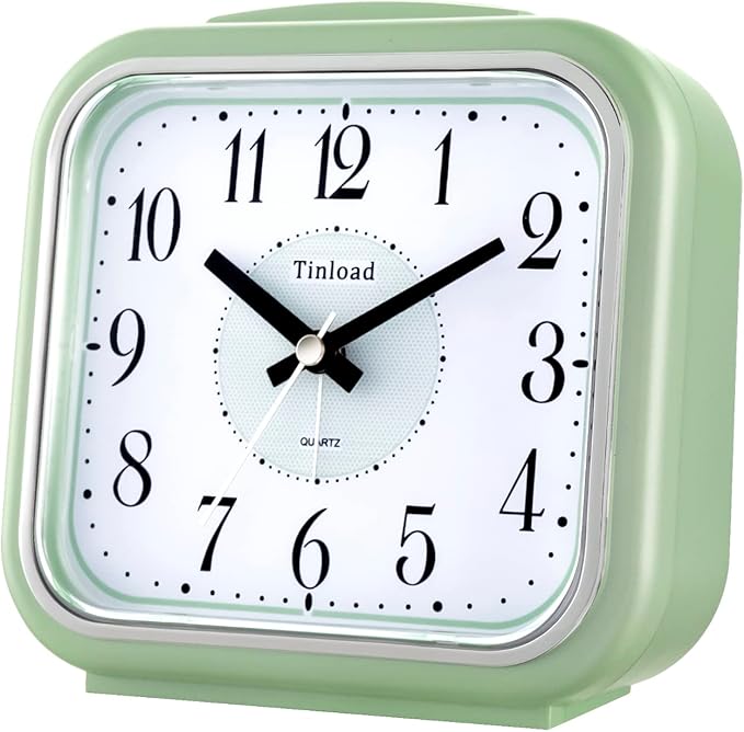 5.5" Large Analog Alarm Clock Silent Non Ticking, Gentle Wake, Beep Sounds, Increasing Volume, Battery Operated Snooze and Manual Light, Easy Set