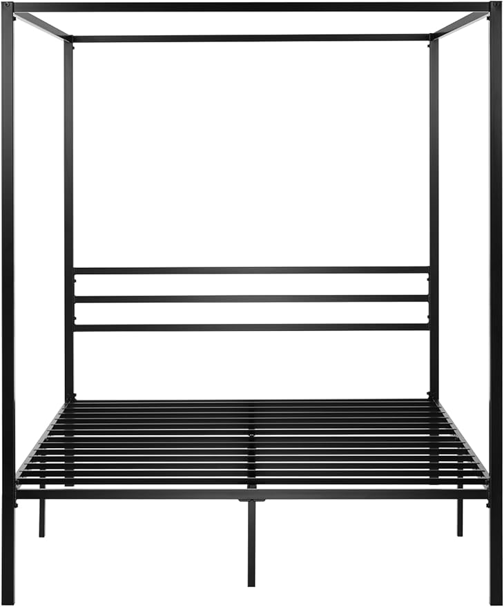 SHA CERLIN Canopy Bed Frame Queen Size/Mattress Foundation with Metal Slats Support/No Box Spring Needed/Easy Assembly/Black