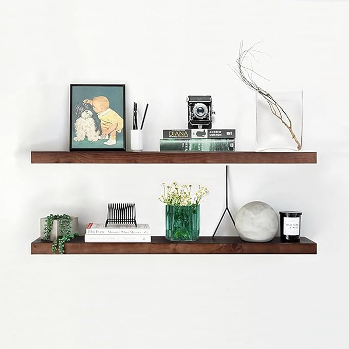 Homeforia Walnut 42 inch Floating Shelves, High End Solid Real Wood 42inch Floating Shelf for Wall, Large Dark Brown 42 inches Long Floating Shelves, Heavy Duty Bracket, 42 X 6.5 X 1.75 inch, Set of 2