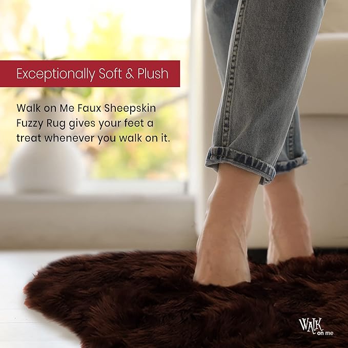 Silky Soft Faux Fur Rug, 3 ft. x 5 ft. Brown Fluffy Rug, Made in France, Sheepskin Area Rug, Shaggy Rug for Living Room, Bedroom, Kid's Room, or Nursery, Home Décor Accent with Non-Slip Backing