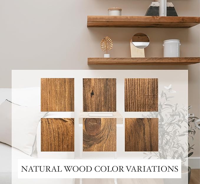 URBANDI, Rustic Floating Shelves, Set of 2, Hidden Bracket, Solid Wood, Heavy Duty, Wall Mounted Shelves, (Provincial, 48Wx6D)