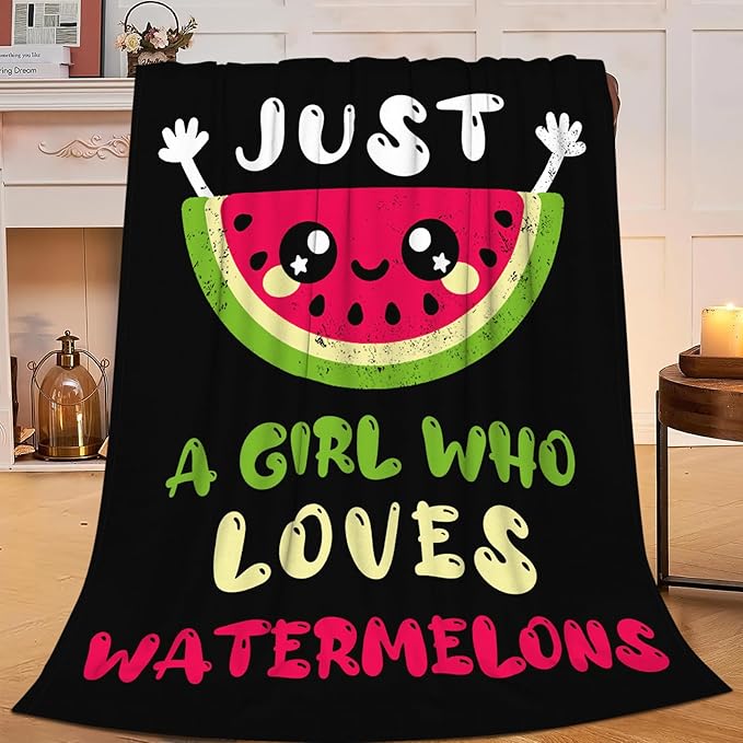 Watermelon Blanket for Girls Women Just A Girl Who Loves Watermelon Throw Blanket Lightweight Fuzzy Cozy Plush Flannel Fleece Blankets for Bed Decor 40"x50"