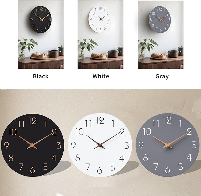 Mosewa Wall Clock 10 Inch Silent Non Ticking Battery Operated White Modern Office Simple Minimalist Decorative for Kitchen Home Bathroom Living Room