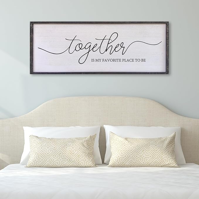 Surfapans Together Is My Favorite Place to Be Sign Wall Decor 32"X12" Bedroom Above Bed Rustic Large Beautiful Home Master Room Beautiful Soild Wood Framed Over Bed Hanging Couple Wall Art (Black)