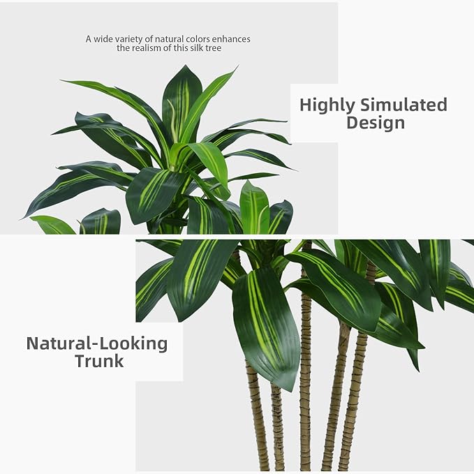 Artificial Dracaena Tree 5FT - Fake Tree with Black Tall Planter - Faux Yucca Tall Fake Floor Plant in Pot - Artificial Plant for Home Office Living Room Decor Indoor