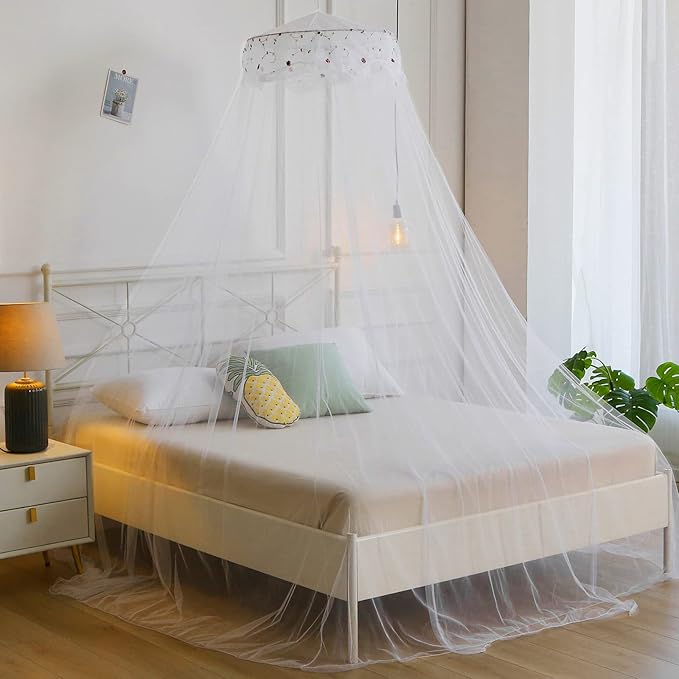 Mosquito Net Bed Canopy for Girls,King Canopy Bed Curtains Queen Size from Ceiling,Dome Mosquito Netting Bed Tent Twin Girls Canopy Bed Decor for Baby Crib,Kid Bed and Adult Beds (White-Dome1)