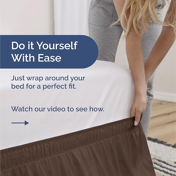 Wrap Around Dust Ruffle Bed Skirt - Brown - for King Size Beds with 15 Inch Drop - Easy Fit Elastic Strap - Adjustable Pleated Bedskirt w/Brushed Fabric - Wrinkle Free - for Women, Men, Kids & Teens