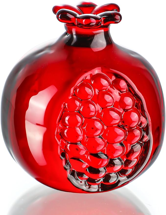 Red Crystal Pomegranate Figurine Glass Pomegranate Artificial Fruit Paperweight for Home Office Tabletop Decor