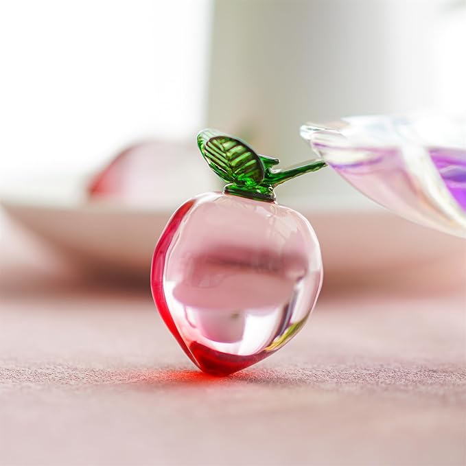 Glass Fruits Decor Crystal Fruit Peach Figurines Collectibles for Office Tabletop Centerpiece Art Glass Paperweights Crystal Decoration for Home Kitchen