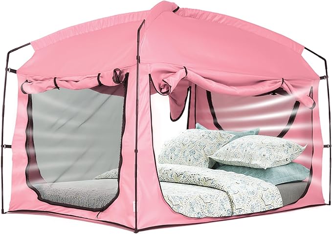 Bed Tent,Portable Privacy Sleeping Bed Canopy,Blackout 90% Drapes for Kids and Adult,Indoor Space Tent with Breathable Large Mesh Windows