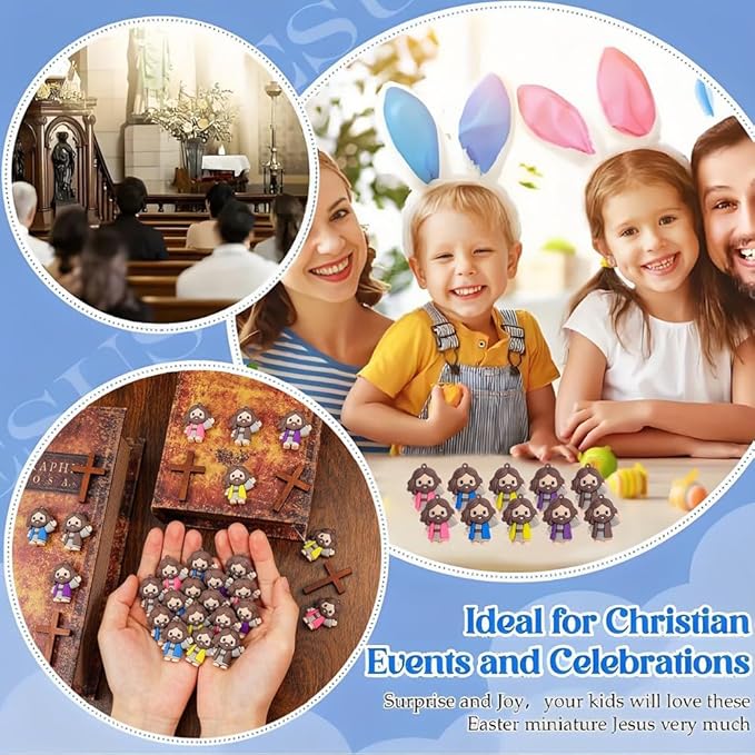 50 Pcs Mini Jesus Figures, Little Jesus Figures - Original Design Easter Party Favors, Sunday School Toys, Hide and Seek Game, Easter Egg Stuffers (Multicolor)