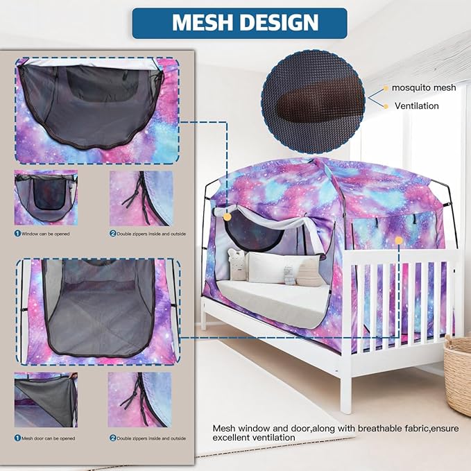 Bed Tent,Portable Privacy Sleeping Bed Canopy,Blackout 90% Drapes for Kids and Adult,Indoor Space Tent with Breathable Large Mesh Windows