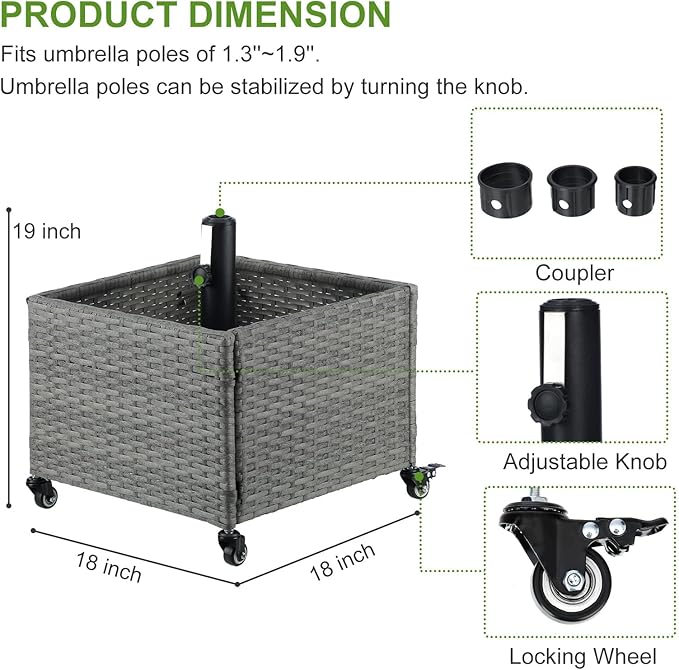 LEWIS&WAYNE Outdoor Umbrella Base with Fillable Planter Box Heavy Duty Patio Umbrella Stand with 4 Wheels Rolling Umbrella Holder for Outdoor Patio Deck Garden