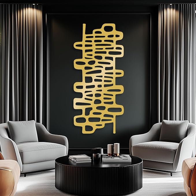 Cadeali Abstract Geometric Metal Wall Art, Modern Circles Metal Decor, Minimalist Line Art, Long Narrow Sign, Luxury Modern Artwork for Living Room, Farmhouse, Office (Black, 35"x16" | 90x41cm)