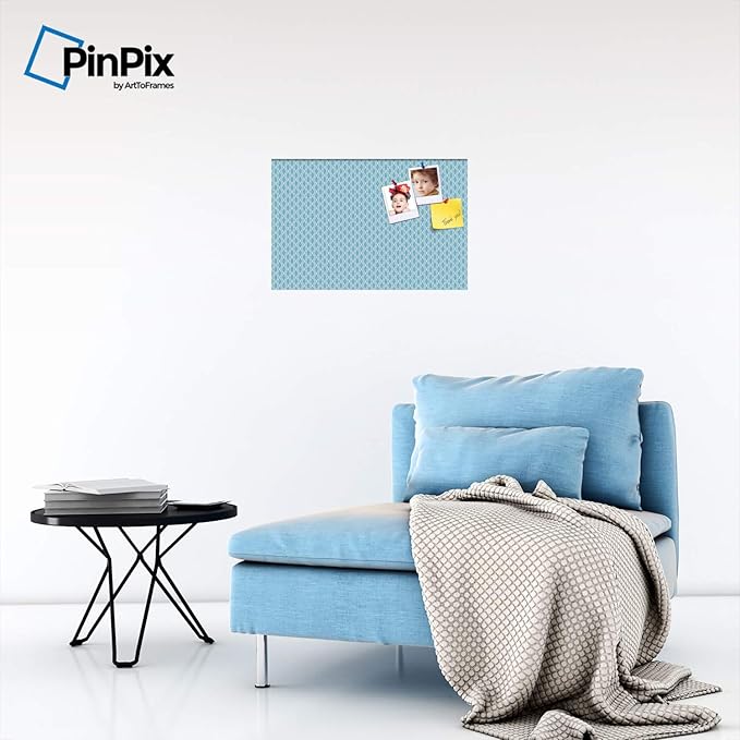 PinPix ArtToFrames 14x22 Custom Cork Bulletin Board Sky Blue Waves Poster Board Has a Fabric Style Canvas Finish, Framed in Satin Black (PinPix-245)