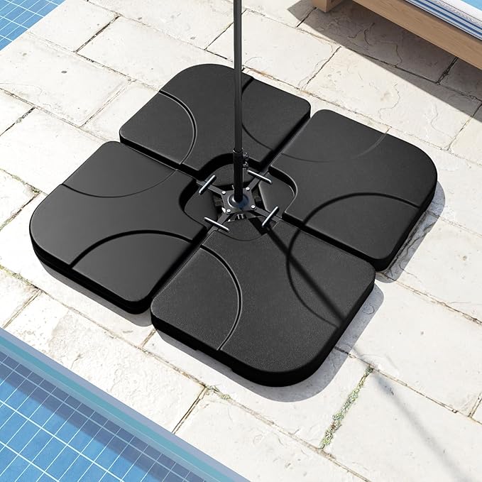 Tangkula Umbrella Base Set of 4, Cantilever Offset Umbrella Stand with HDPE Frame, Water & Sand Filled Refillable Base, Easy-Fill Spouts for Patio, Poolside (Black)