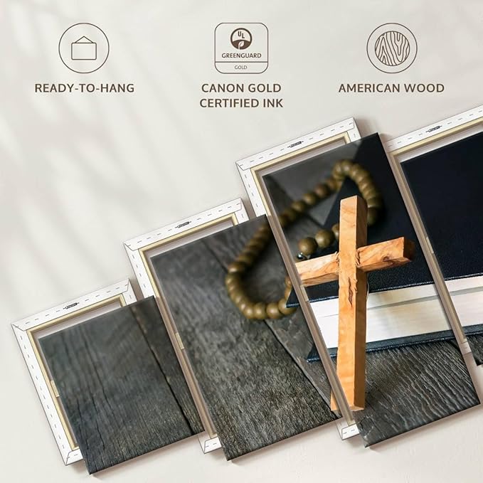 Elephant Stock Cross Canvas - 5 Panel Christian Pictures Decor - Canvas Print Wall Decor - Christian Cross Wall Art - 29" X 12"