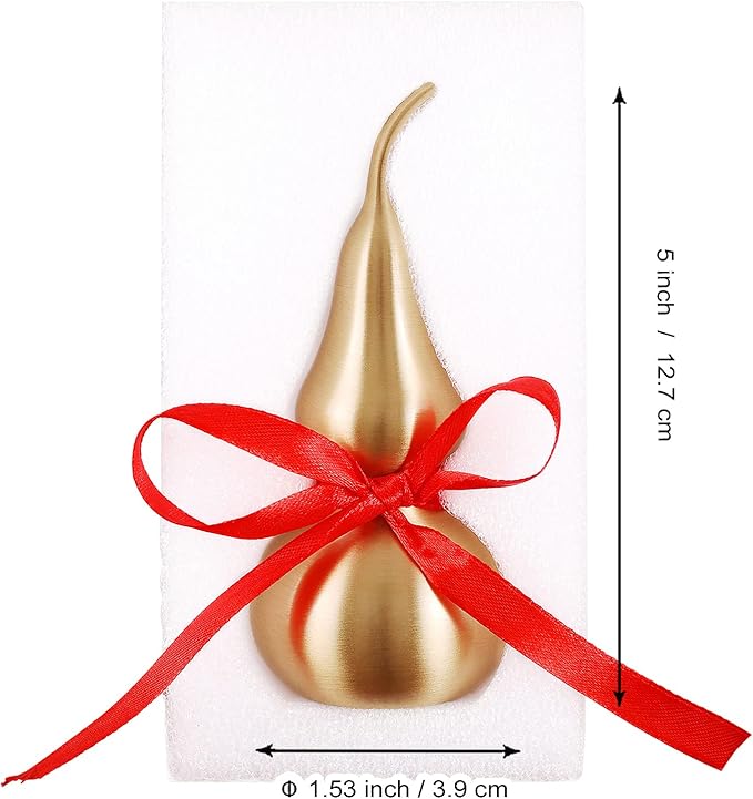 Feng Shui Decor - Brass Wu Lou Gourd with Red Luck Strip for Ideal Home Decoration,Table,Bookshelf,5inch Tall,Full Brass,Fortune Protection,Hu Lu Bring Good Luck,Healthy,Success