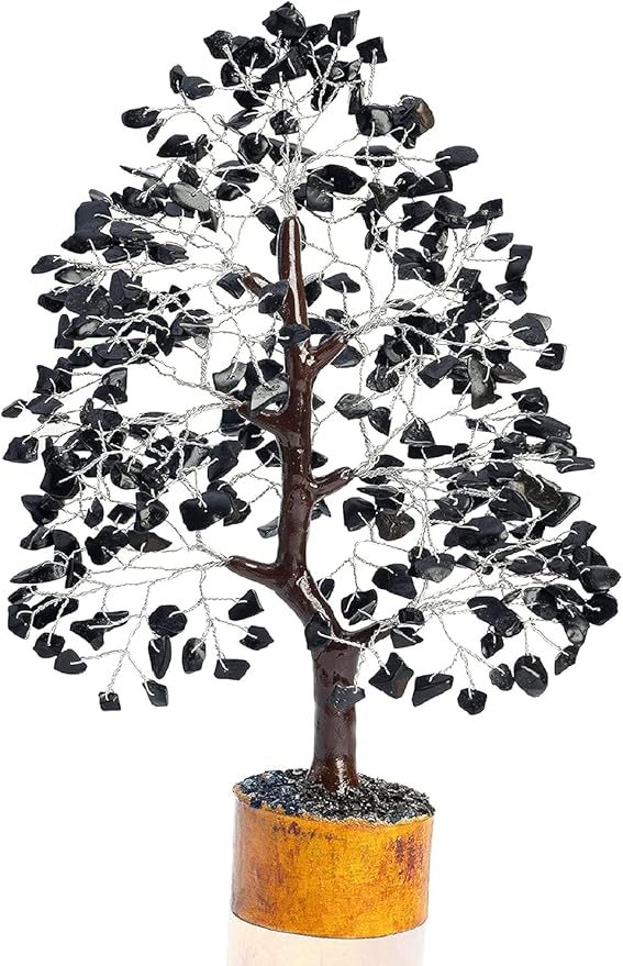 Black Tourmaline Gemstone Tree of Life Crystal Tree for Positive Energy, Handmade Chakra Tree Feng Shui Decor Good Luck Gem Bonsai Money Tree, Wealth & Prosperity, Spiritual