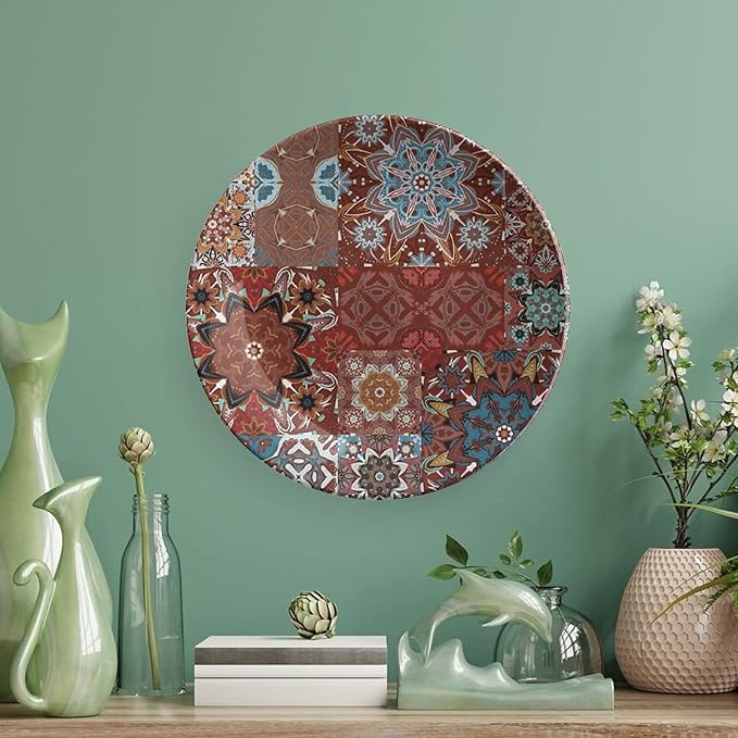 XISUNYA 10 Inch Decorative Plate, Mandala Porcelain Plate, Classic Victorian Floral Authentic Motives Tribal Print Ornament Display Plate Handmade Plate Wedding Gifts, Multicolor