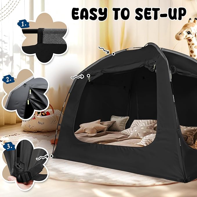 Bed Tent Bed Canopy Breathable 100% for Adult and Kids Light Reduction Sleeping Dream Tents Indoor Portable Big Space with String Light 4 Doors Twin Full Queen King Size