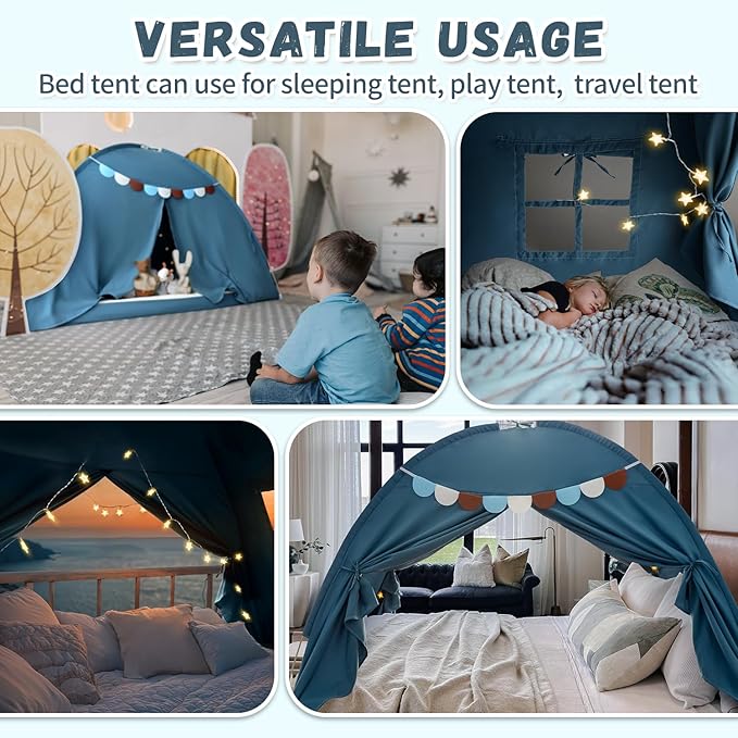 Razee Twin Bed Tent for Kids, Twin Size Bed Canopy Indoor Bed Canopy Privacy Tent on Bed Sleep Inside Drafty Room for Boys, Blue Jean Color
