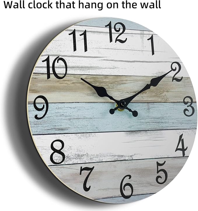 CHYLIN Wall Clock - 18 Inch Silent Non Ticking Wall Clocks Battery Operated, Wooden Rustic Farmhouse Larger Clock Decorative for Living Room, Kitchen (Blue)