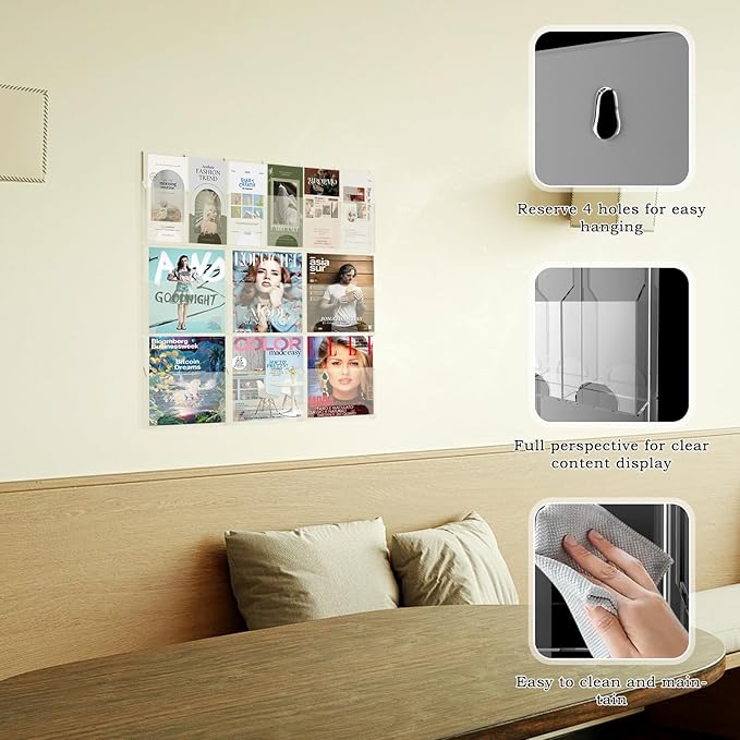 Acrylic Brochure Pamphlet Holder, 6 Magazine Holders and 6 Pamphlet Holders, Clear Brochure Display Stand Wall Mount, Trifold Flyer Rack, Literature Storage Rack for Home, Offices, Waiting Room