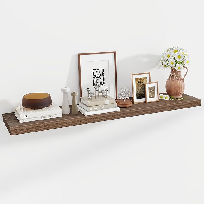 55 Inch Floating Shelves, 12 Inch Deep Floating Shelves for Wall, Floating Shelf with Invisible Brackets, Deep Wall Shelves for Bathroom, Bedroom, Living Room, 1 Pack, Walnut